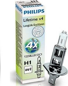 H1 12V- 55W (P14,5s) (увелич. срок службы) LongLife EcoVision Philips LongLife EcoVision. Артикул 12258LLECOC1
