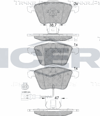 Тормозные колодки Icer передние для Volkswagen Golf VI 2007-2013. Артикул 181653