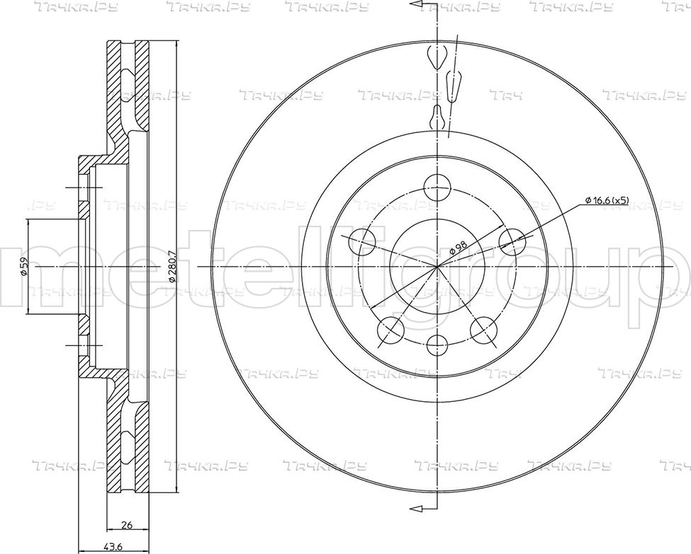 Тормозной диск Metelli передний для Fiat Scudo I 1996-2006. Артикул 23-0338