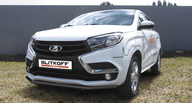 Защита Slitkoff переднего бампера d42 для Lada Xray 2015-2026 Черная. Артикул LadXR006B