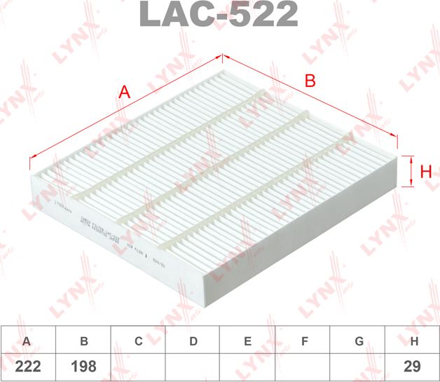 Салонный фильтр LYNXauto. Артикул LAC-522