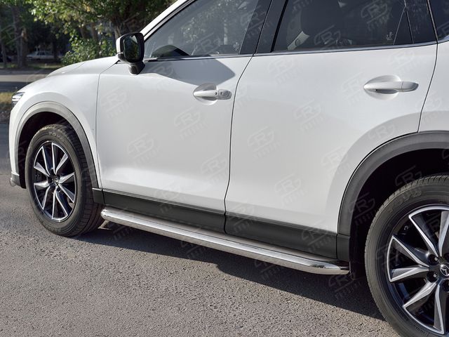 Защита порогов RusStal труба d63 с листом (Лист нерж, проф. нерж) (вариант 3) для Mazda CX-5 II 2017-2026. Артикул M5L-0027973