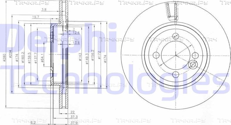 Тормозной диск Delphi передний для MINI Clubman I (R55) 2007-2014. Артикул BG4146C