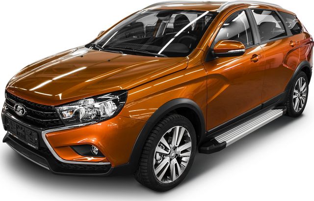 Пороги алюминиевые Rival Silver для Lada Vesta Cross универсал 2017-2026. Артикул F180AL.6003.1