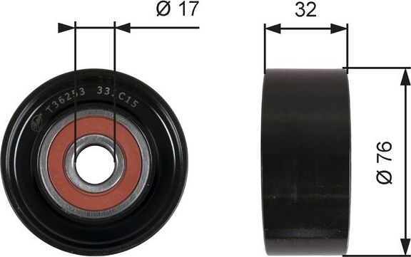 Направляющий (ведущий) ролик приводного поликлинового ремня Gates (Металл). Артикул T36253