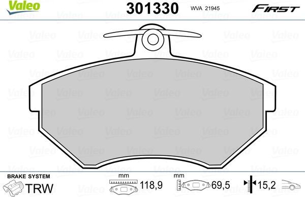 Тормозные колодки Valeo First. Артикул 301330