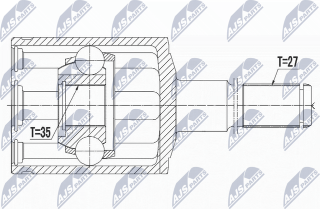 Шрус внутренний (граната) NTY передний левый для Jeep Liberty KK 2008-2013. Артикул NPW-CH-028