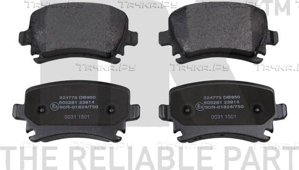 Тормозные колодки NK задние для Volkswagen Golf VII 2011-2016. Артикул 224775