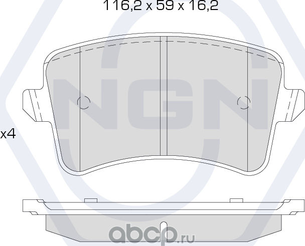Колодки тормозные керамические, задние (NGN). Артикул 3501373