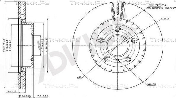 Тормозной диск Advics для Nissan Teana J32 2008-2013. Артикул B6F108B