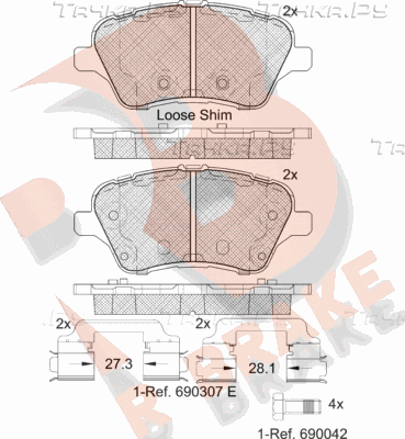 Тормозные колодки R Brake передние для Ford Fiesta VI 2008-2019. Артикул RB2108