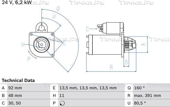 Стартер Bosch для Mercedes-Benz Travego 1999-2026. Артикул 0 986 018 370
