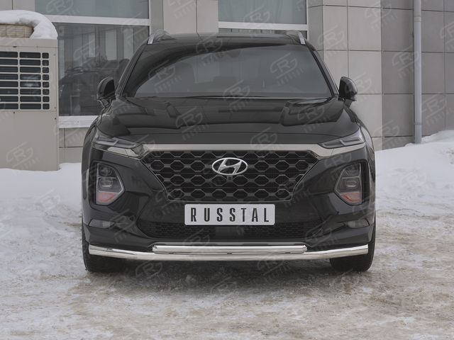 Защита RusStal переднего бампера d63 секции-d42 дуга для Hyundai Santa Fe IV 2018-2026. Артикул HSFZ-003168