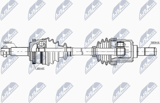 Полуось (привод в сборе, приводной вал) NTY для Hyundai Veloster I 2011-2017. Артикул NPW-KA-343
