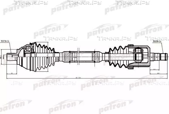 Полуось (привод в сборе, приводной вал) Patron. Артикул PDS6877