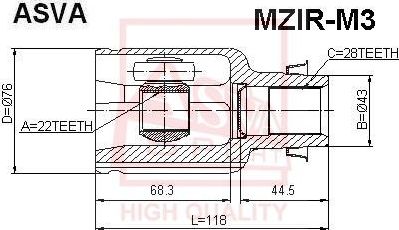 Шрус внутренний Asva. Артикул MZIR-M3