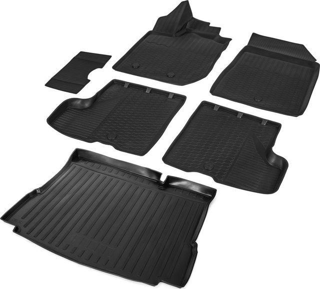 Комплект ковриков Rival для салона и багажника Lada Xray хэтчбек, Cross хэтчбек (без полки в багажнике, без пластиковой накладки в проеме багажника, без вещевого ящика в салоне) 2015-2026. Артикул K16007002-4