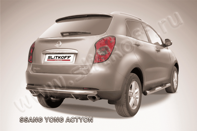 Защита Slitkoff заднего бампера d57 длинная для SsangYong Actyon II 2010-2013. Артикул SYA010