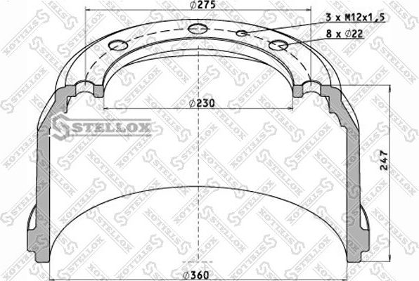 Тормозной барабан Stellox. Артикул 85-00072-SX