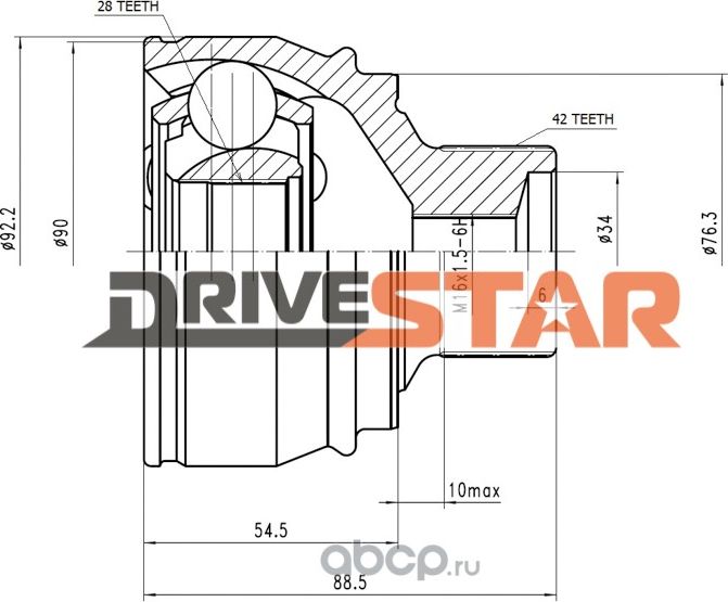 ШРУС НАРУЖНЫЙ 28x76.3x42 (Drivestar). Артикул OCEVA0005F