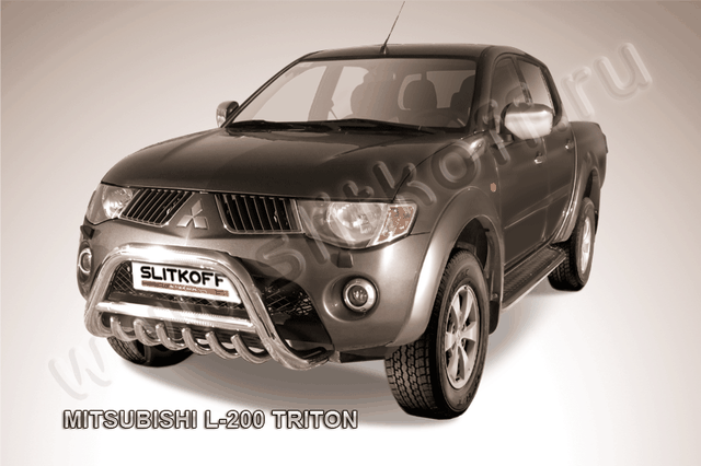 Кенгурятник Slitkoff d76 низкий с защитой картера для Mitsubishi L200 IV Triton 2006-2015. Артикул ML003
