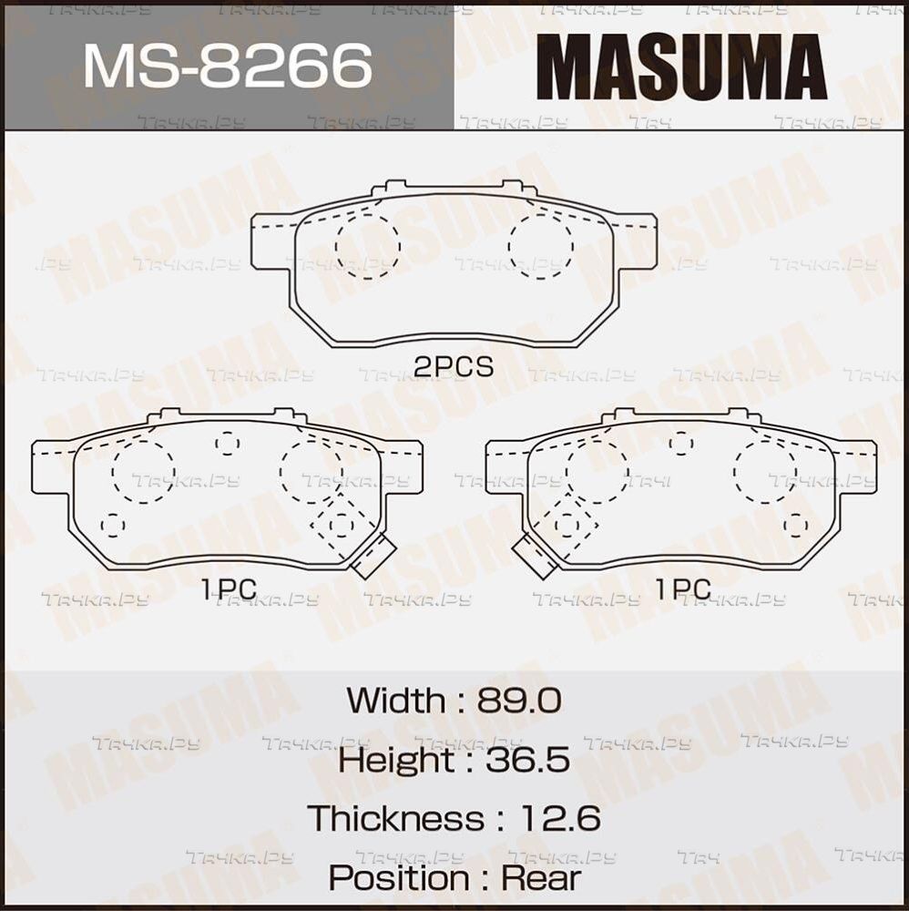 Тормозные колодки Masuma задние для Honda Civic V 1991-1995. Артикул MS-8266