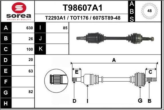 Полуось (привод в сборе, приводной вал) EAI. Артикул T98607A1