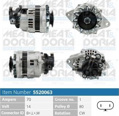 Генератор Meat & Doria для Opel Combo B 1994-2001. Артикул 5520063