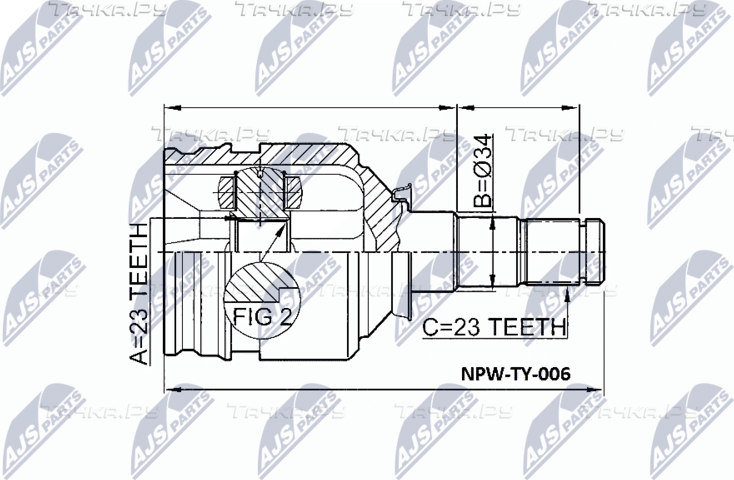 Шрус внутренний (граната) NTY передний для Toyota Starlet V (P90) 1996-1999. Артикул NPW-TY-006