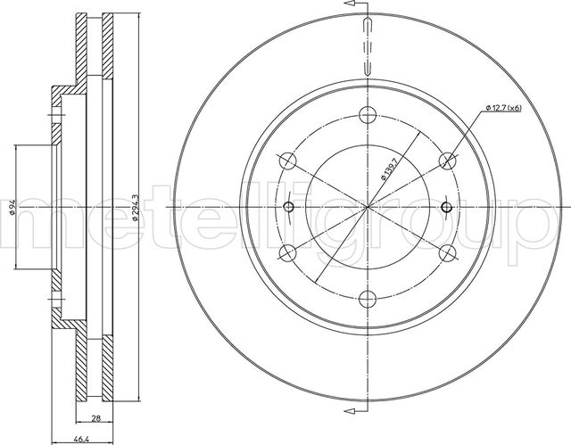 Тормозной диск Metelli передний для Fiat Fullback I 2016-2026. Артикул 23-1076C