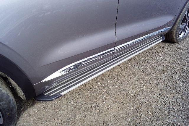 Пороги алюминиевые ТСС Slim Line Silver 1820 мм для Geely Monjaro 2022-2026. Артикул GEELMON23-07S