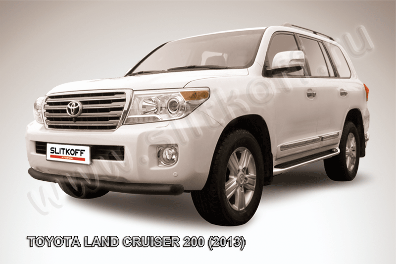 Защита Slitkoff переднего бампера d76 ЧЕРНАЯ матовая для Toyota Land Cruiser 200 2013-2015. Артикул TLC2-13-005B