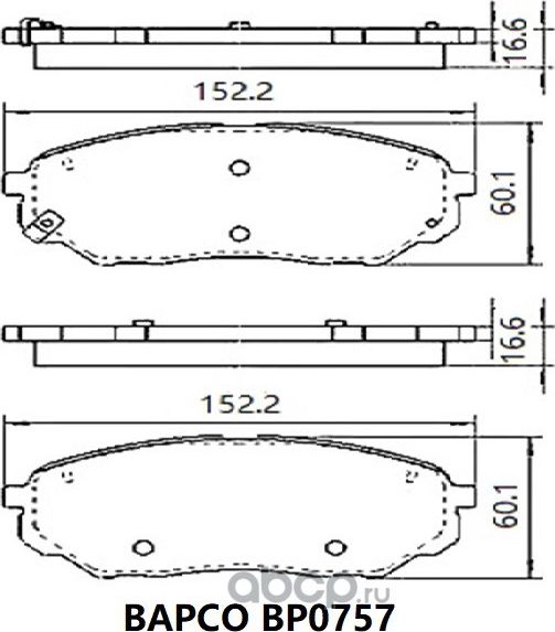 КОЛОДКИ ТОРМОЗНЫЕ ДИСКОВЫЕ ПЕРЕДНИЕ, BP0757 (Bapco) Bapco. Артикул BP0757