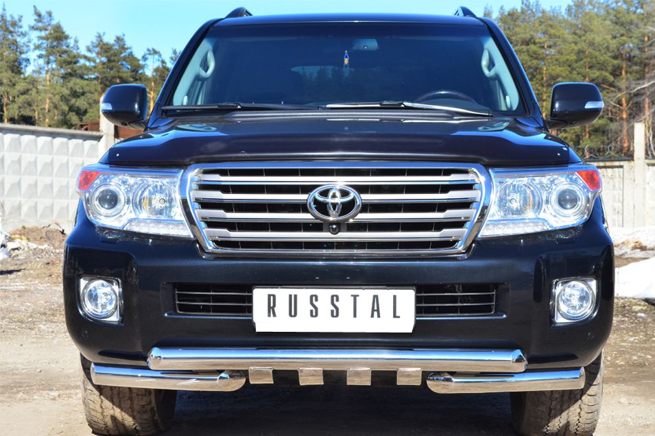 Защита RusStal переднего бампера d76 (дуга) d76х2 (дуга) + клыки для Toyota Land Cruiser 200 2012-2015. Артикул TLCZ-001642