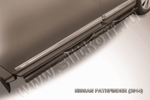 Пороги Slitkoff труба d76 с проступями ЧЕРНЫЕ матовые для Nissan Pathfinder R52 2014-2026. Артикул NIP14-008B