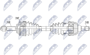 Полуось (привод в сборе, приводной вал) NTY передняя правая для Chevrolet Aveo I 2008-2012. Артикул NPW-DW-045