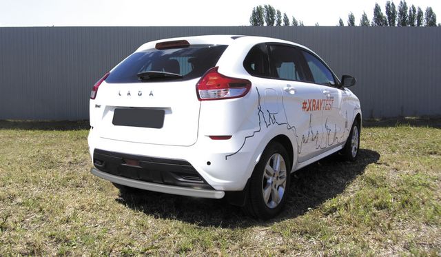 Защита Slitkoff заднего бампера d57 для Lada Xray 2015-2026 Серебристая. Артикул LadXR012S