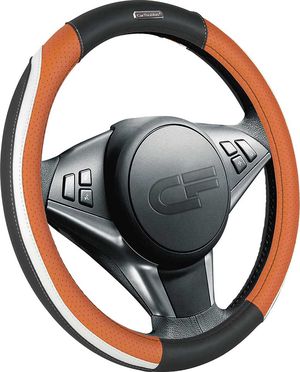 Оплётка на руль CarFashion Step (размер M, экокожа, цвет ЧЕРНЫЙ/ОРАНЖЕВЫЙ/БЕЛЫЙ/БЕЛЫЙ/ЧЕРНЫЙ/БЕЛЫЙ). Артикул 31307