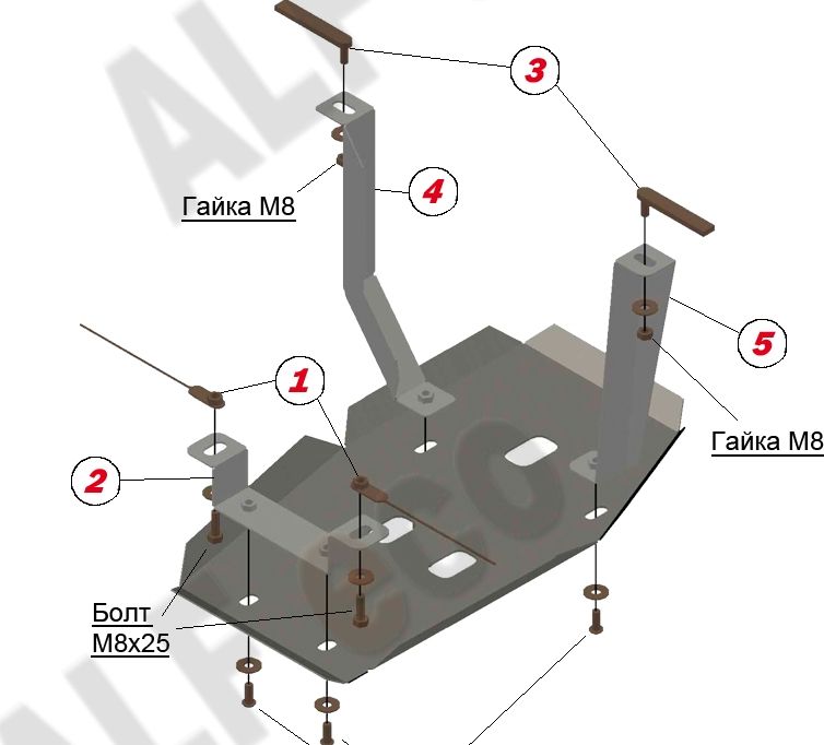 Защита алюминиевая Alfeco для редуктора заднего моста Opel Mokka 4WD 2012-2026. Артикул ALF.16.15al