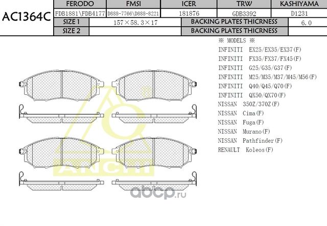 Тормозные колодки (Anchi) Anchi. Артикул AC1364C