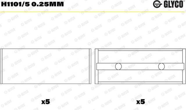 Вкладыши коренные Glyco для Renault Espace III 1998-2000. Артикул H1101/5 0.25mm