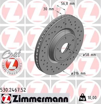 Тормозной диск Zimmermann SPORT Z. Артикул 530.2467.52