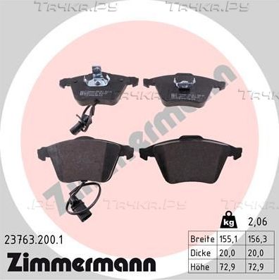 Тормозные колодки Zimmermann передние для Audi S4 I (B5) 1997-2001. Артикул 23763.200.1