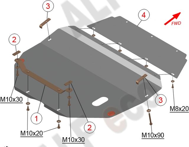 Защита алюминиевая Alfeco для картера и КПП Toyota Sienna I 1997-2003. Артикул ALF.24.73 AL4