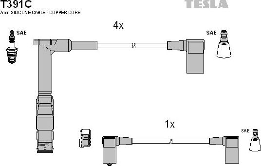 Высоковольтные провода (провода зажигания) (комплект) Tesla для Mercedes-Benz 190 (W201) 1984-1993. Артикул T391C