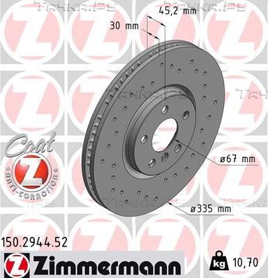 Тормозной диск Zimmermann Sport Coat Z передний для MINI Clubman II (F54) 2014-2026. Артикул 150.2944.52