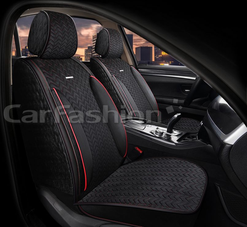 Накидки универсальные CarFashion Shevron Front на передние сидения авто, цвет Черный/Черный/Красный/Красный. Артикул 26209
