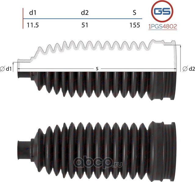 Пыльник рулевой рейки Nissan Note 2006-, Nissan Tiida 2007-2014 (GS). Артикул 1PGS4802