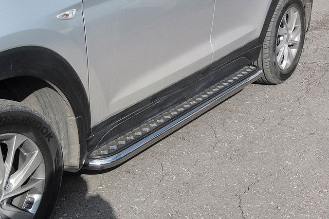 Пороги Slitkoff d42 с листом усиленная для Hyundai Tucson III рестайлинг 2018-2026. Артикул HT18004