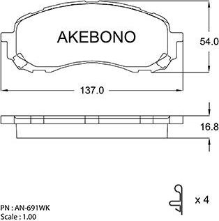 Тормозные колодки Akebono Standard. Артикул AN-691WK
